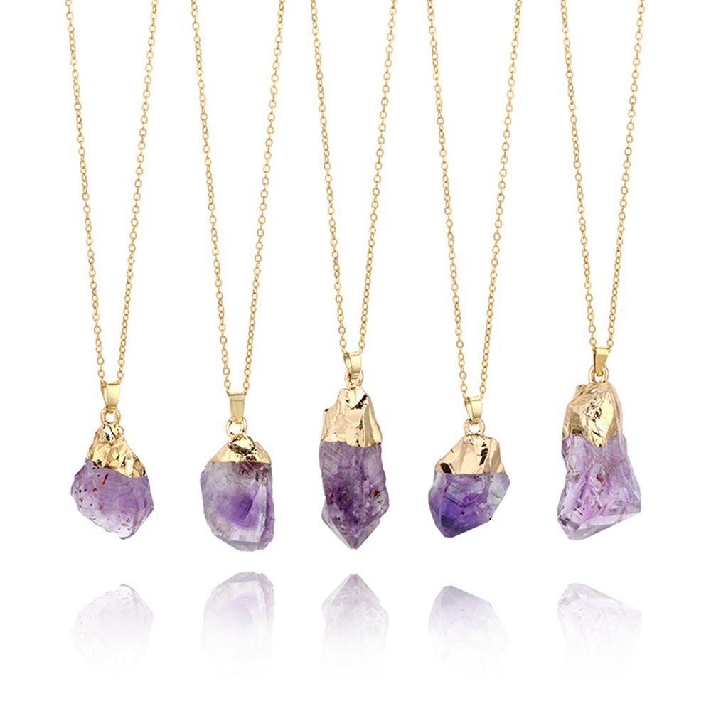 1Pcs 2019 Hot Natural Purple Amethyst Gemstone Pendant Quartz Crystal Point Healing Stone Necklace Long Chain Jewelry Decoration