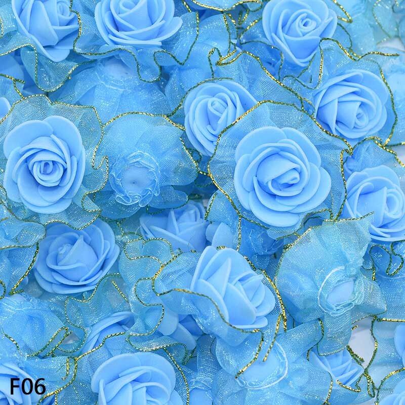 20/50pcs 4cm Glitter Foam Silk Rose Artificial Flower Heads For Wedding Wreath Decoration DIY Scrapbooking Fake Rose Flowers