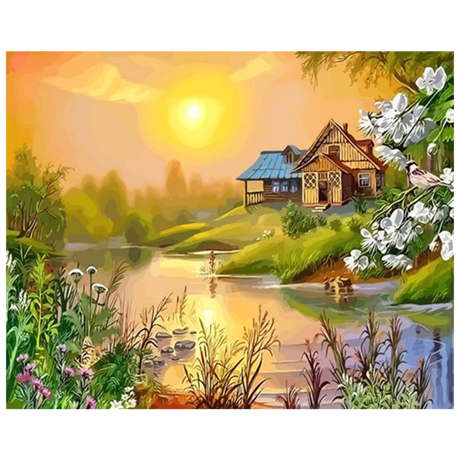 16 x 20 Inch DIY Oil Painting on Canvas Paint by Number Kit Castle Sailboat Pattern for Adults Kids Beginner Craft Home Wall Decor Gift Frameless