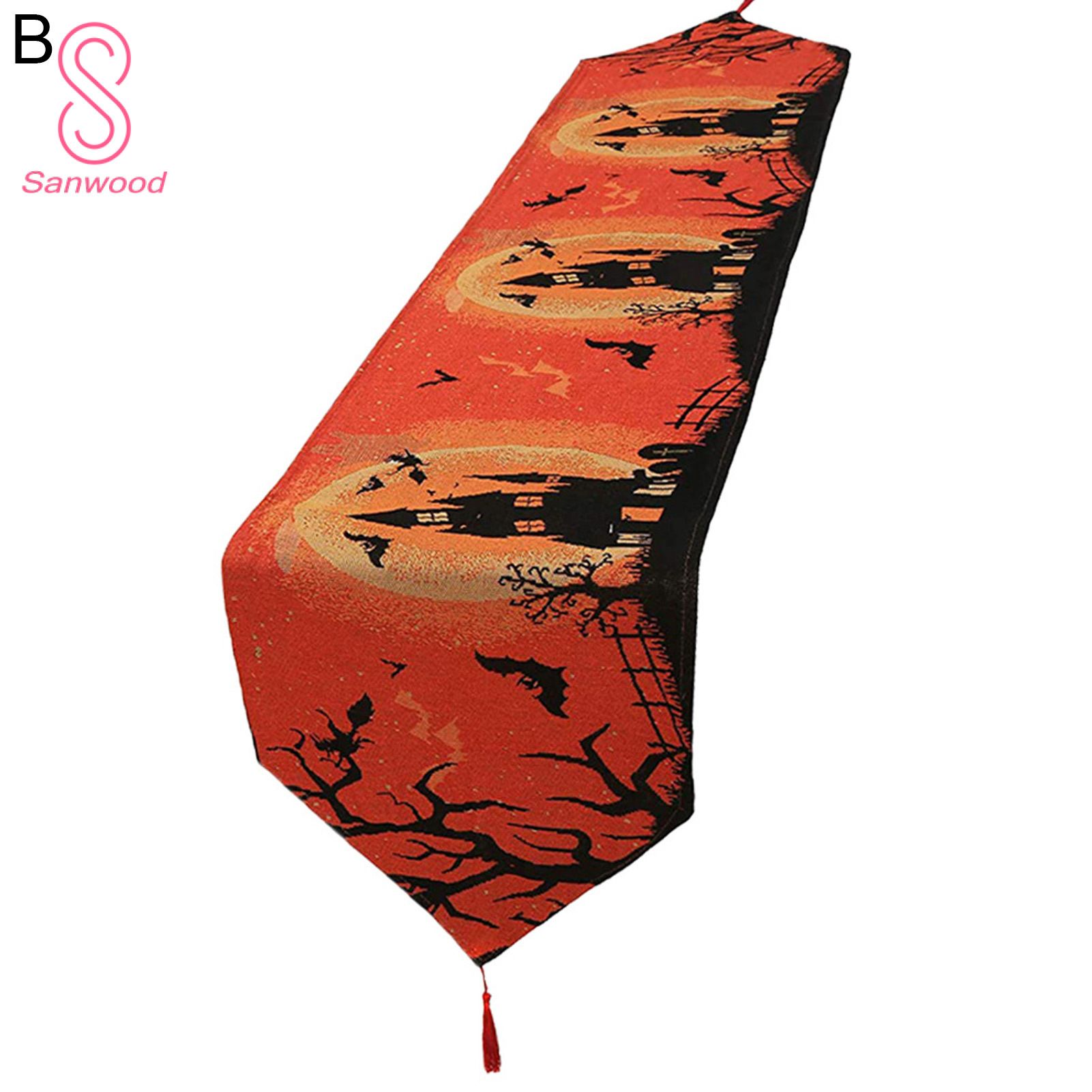 Table Runner Foldable Tear Resistant Cotton Flax Eye-catching Comfortable Table Cloth Halloween Party Decoration for Home