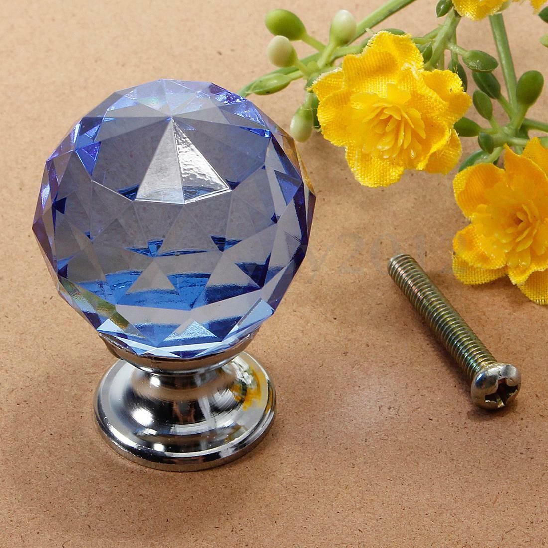 30MM Crystal Glass Door Knobs Diamond Drawer Cabinet Furniture Kitchen