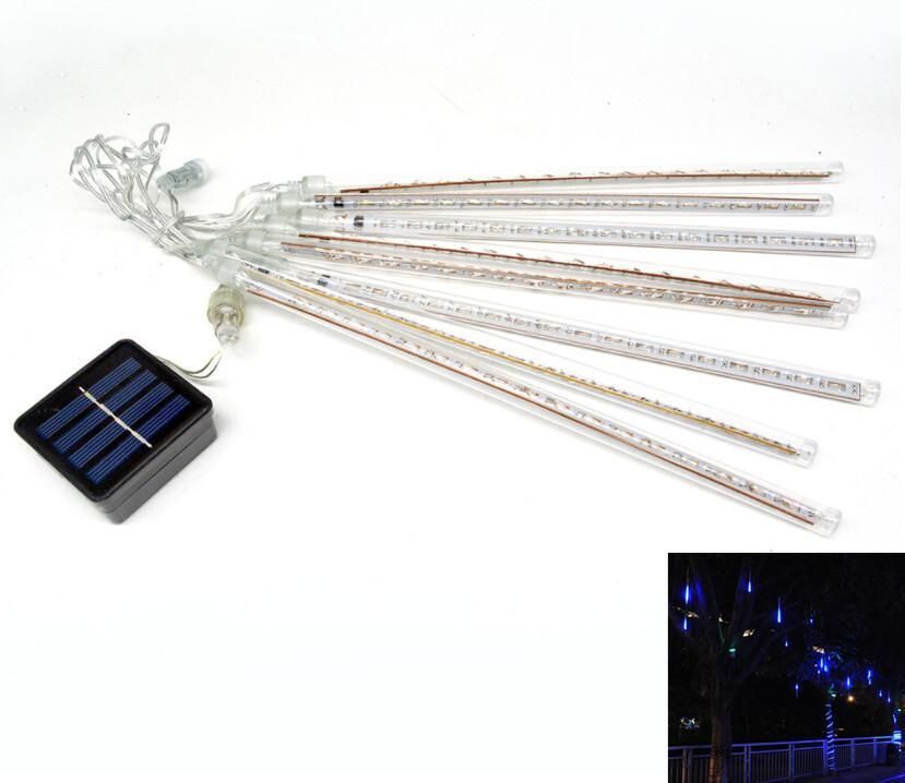 8 Tubes/Set LED 30cm Meteor Shower Solar Lamp Falling Rain Fairy String Lights Ultra Bright Drop Decoration Light