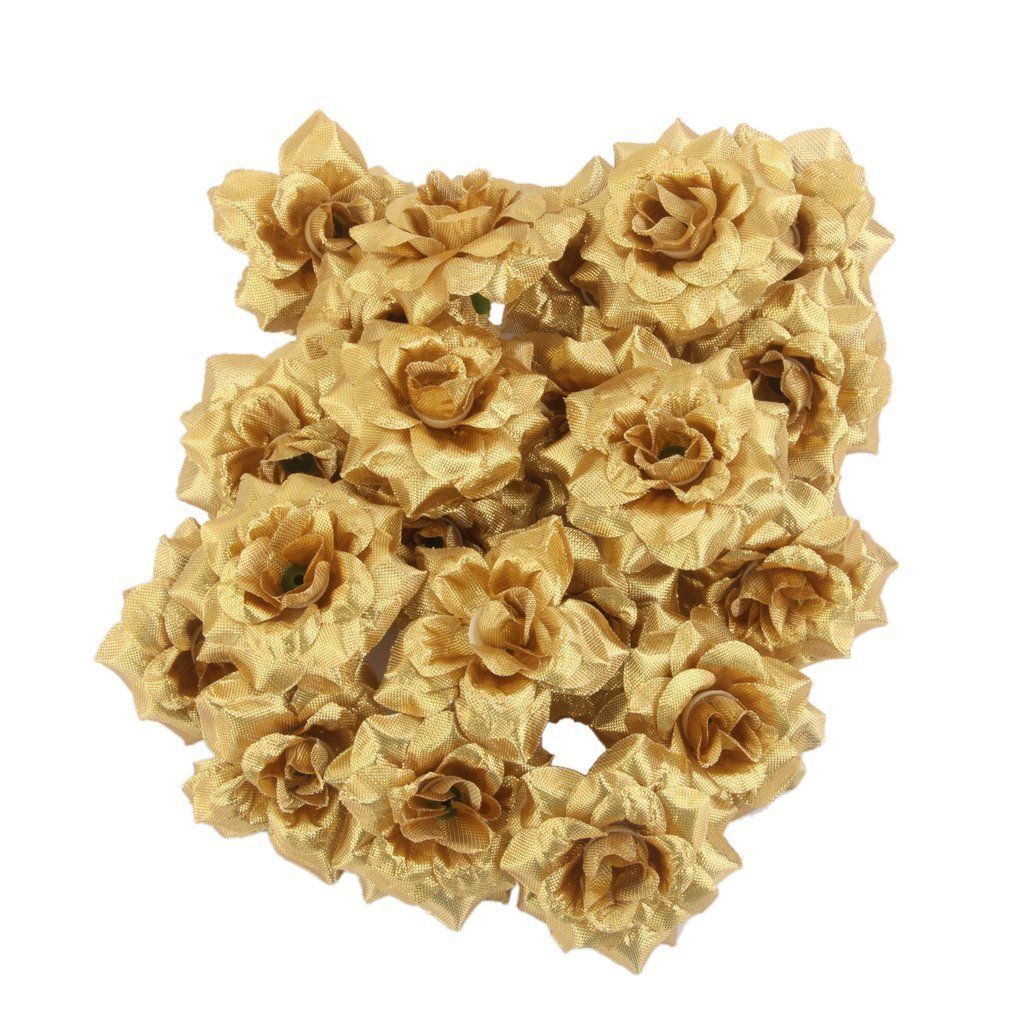 50 pcs Silk Roses Artificial Wedding Clips Wedding Decoration Flower Head (aurumen)