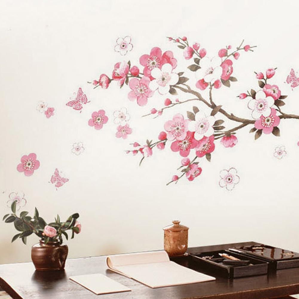 Outop Large Removable Beautiful Peach Flower Pattern Wall Sticker Art Decals Living Room Bedroom Study Decor