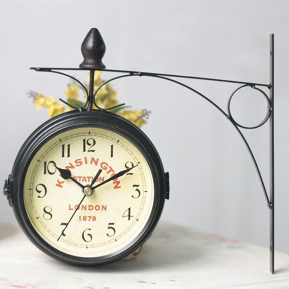 Yfashion Double-sided Wal Clock Retro Clock for e Living Room Decoration