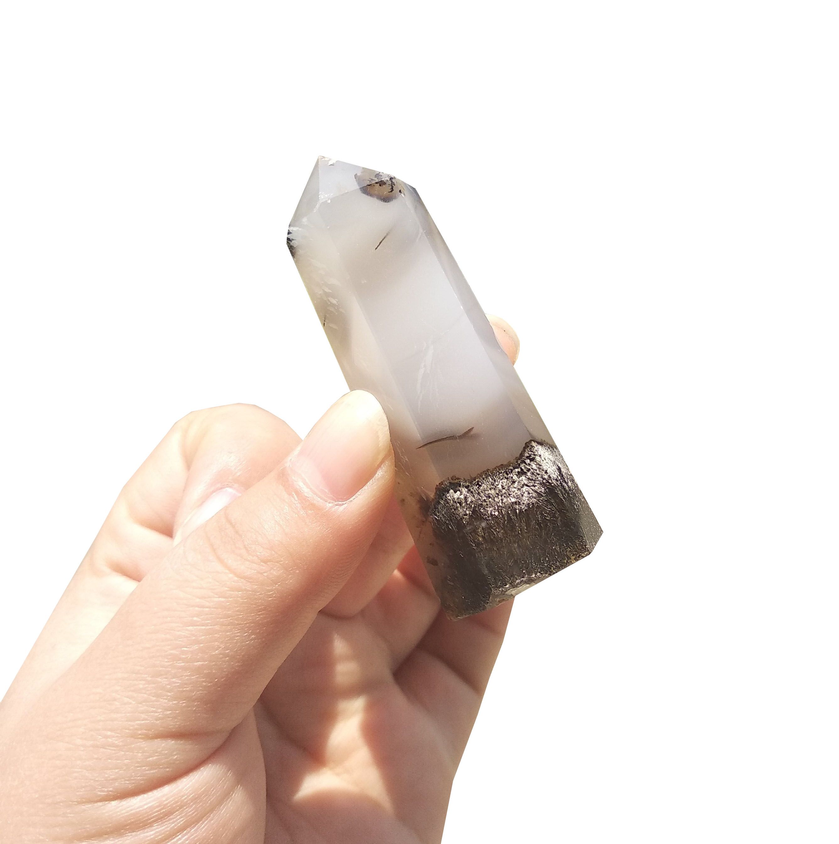 1pcs 70mm black hair agate point quartz wand crystal energy tower for healing