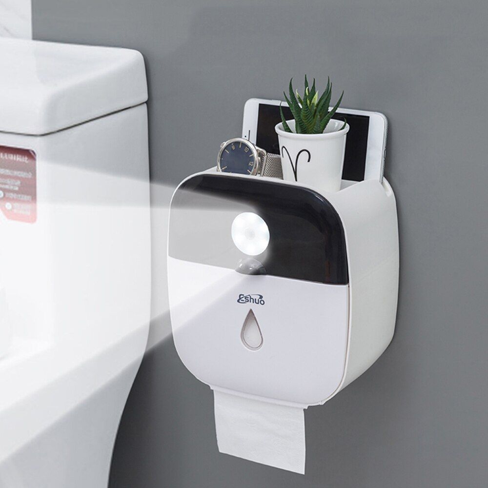 Multifunctional Intelligent Toilet Light Smart Motion Sensor Night Light With Toilet Paper Shelf Box Tissue Mobile Phone Holder
