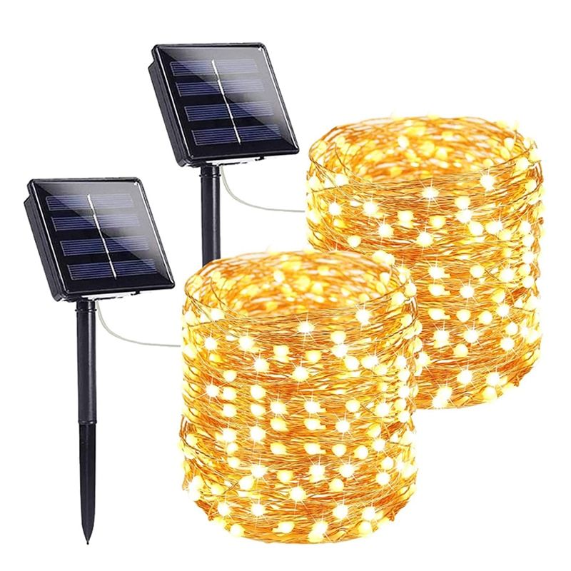 Solar Fairy String Light 340LED Outdoor Garden Decoration Garland Waterproof 8Modes Copper Wire Light For Christmas Street Patio--1 Pack White--5M-50LED