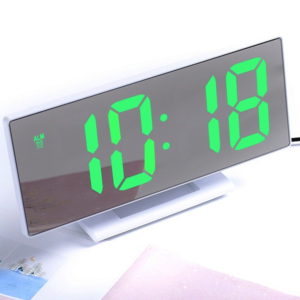 Dropshipping Digital Alarm Clock LED Mirror Electronic Clock  Noiseless Digital Table Clock With Temperature Calendar
