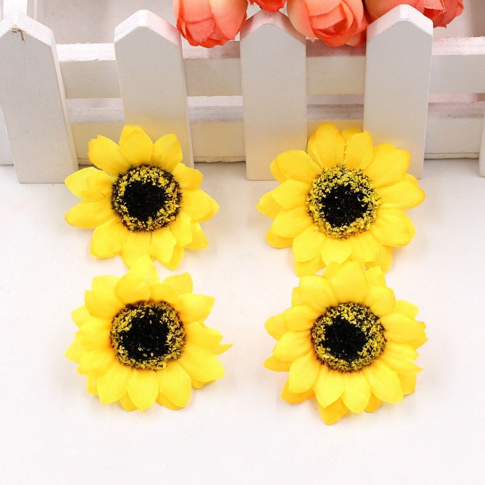 5pcs Silk Sunflower Gerbera Artificial Artificial Scissors Waltz Wedding Decoration DIY Wreath Gift Craft Fake Flower Sunflower