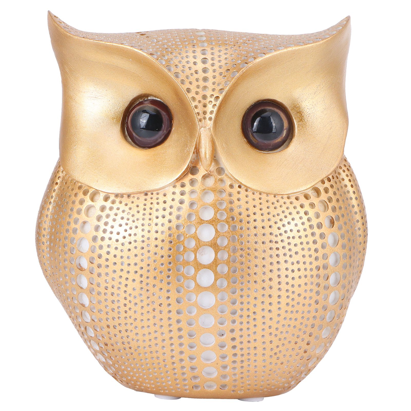 Owl Figurine NonSlip Resin Sculpture Gold + White Decorative For Office