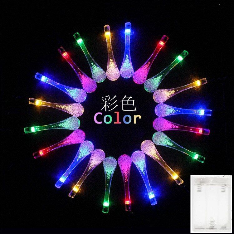 LED Outdoor Water drops Solar Lamp String Lights 12/7/5m 100/50/20 LEDs Fairy Holiday Christmas Party Garland Garden Waterproof--solar Blue--5M-20LED