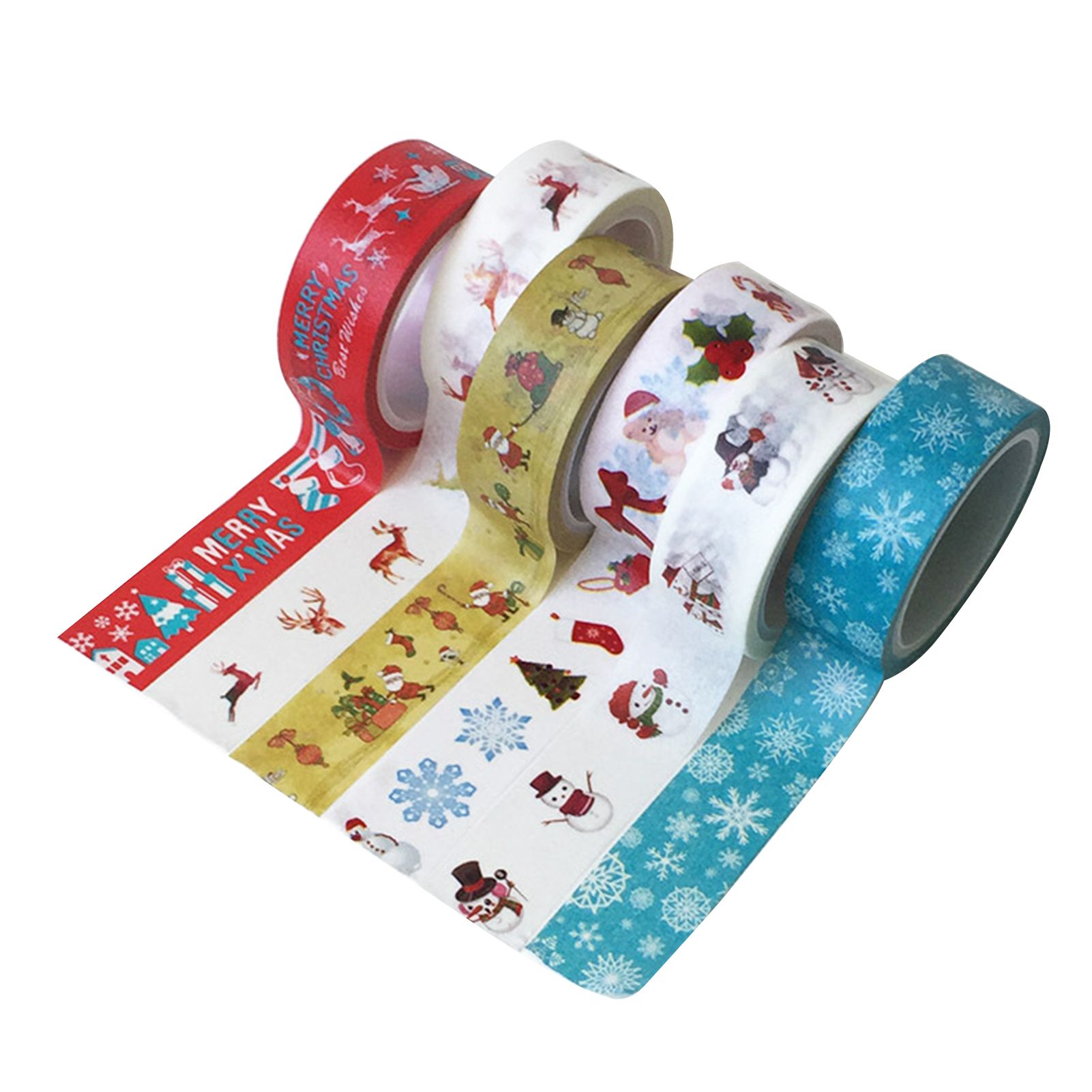 6 Rolls Cartoon Printed Christmas Paper Ribbon DIY Craft Gift Wrapping Decor