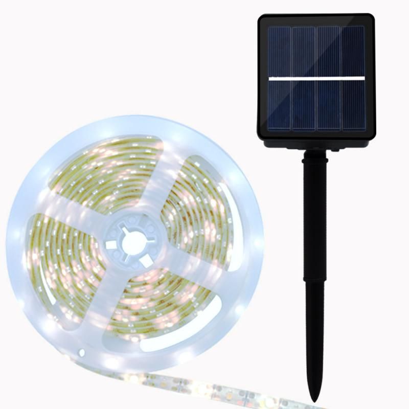 LED Strip Light Solar Powered Tape 3/4/5M Outdoor RGB Flexible Lighting Ribbon Tape Waterproof LED Strip Backlight Garden Decor--White color--3 M
