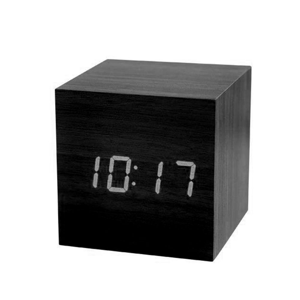 Ehousehold Wooden Sound Control Square LED Digital USB/AAA Electronic Table Alarm Clock