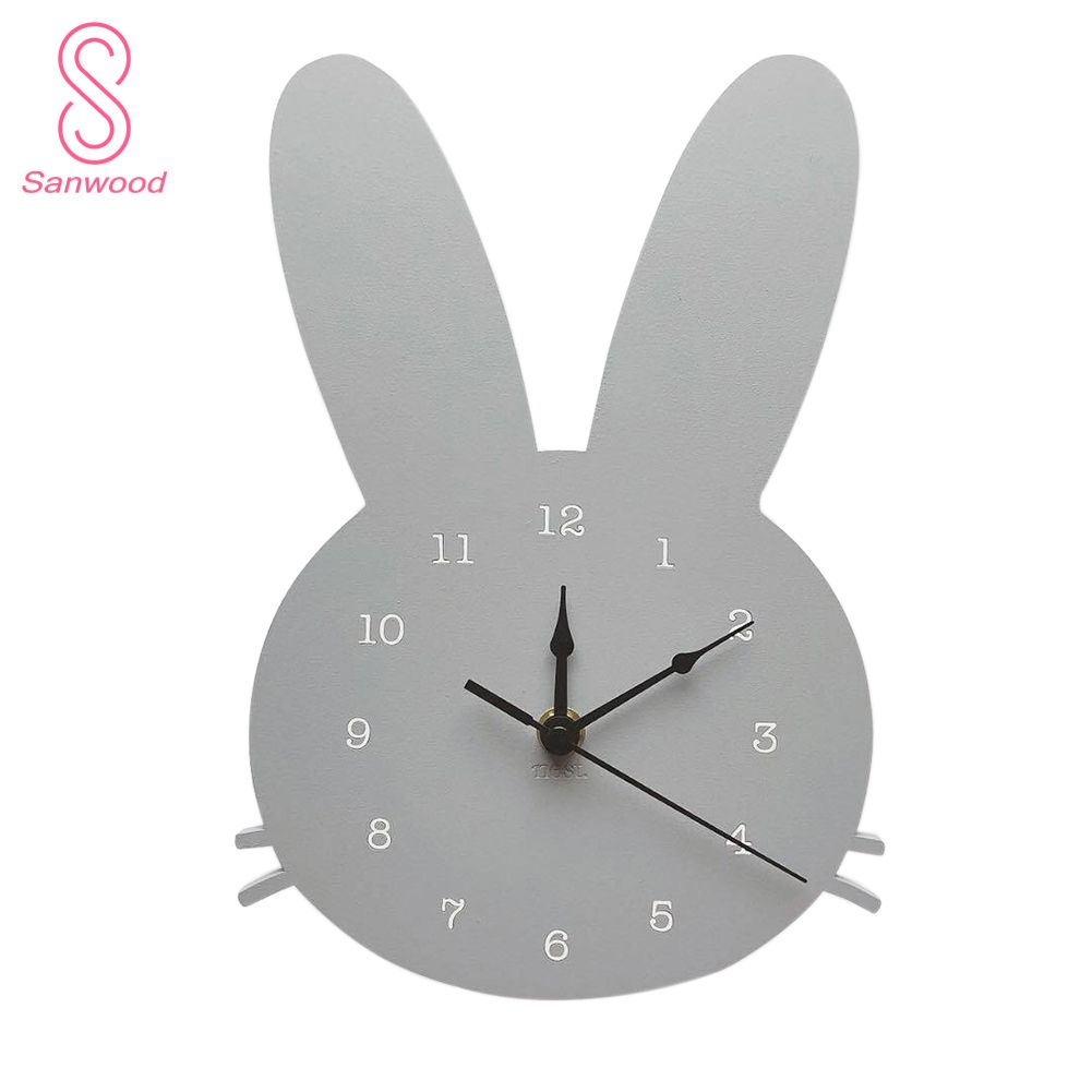 Nordic Cute Rabbit Wooden Mute Wall Clock Bedroom Kids Room Home Decoration