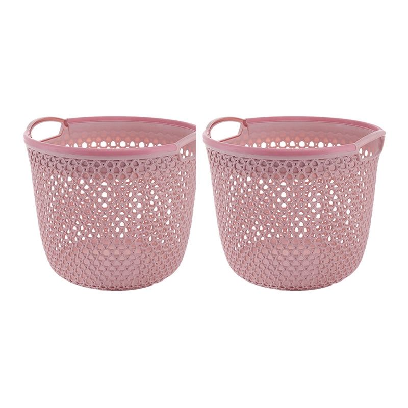 2Pcs Small Pink Pp Weaving Rattan Basket Multifunctional Shower Storage Basket with Handle