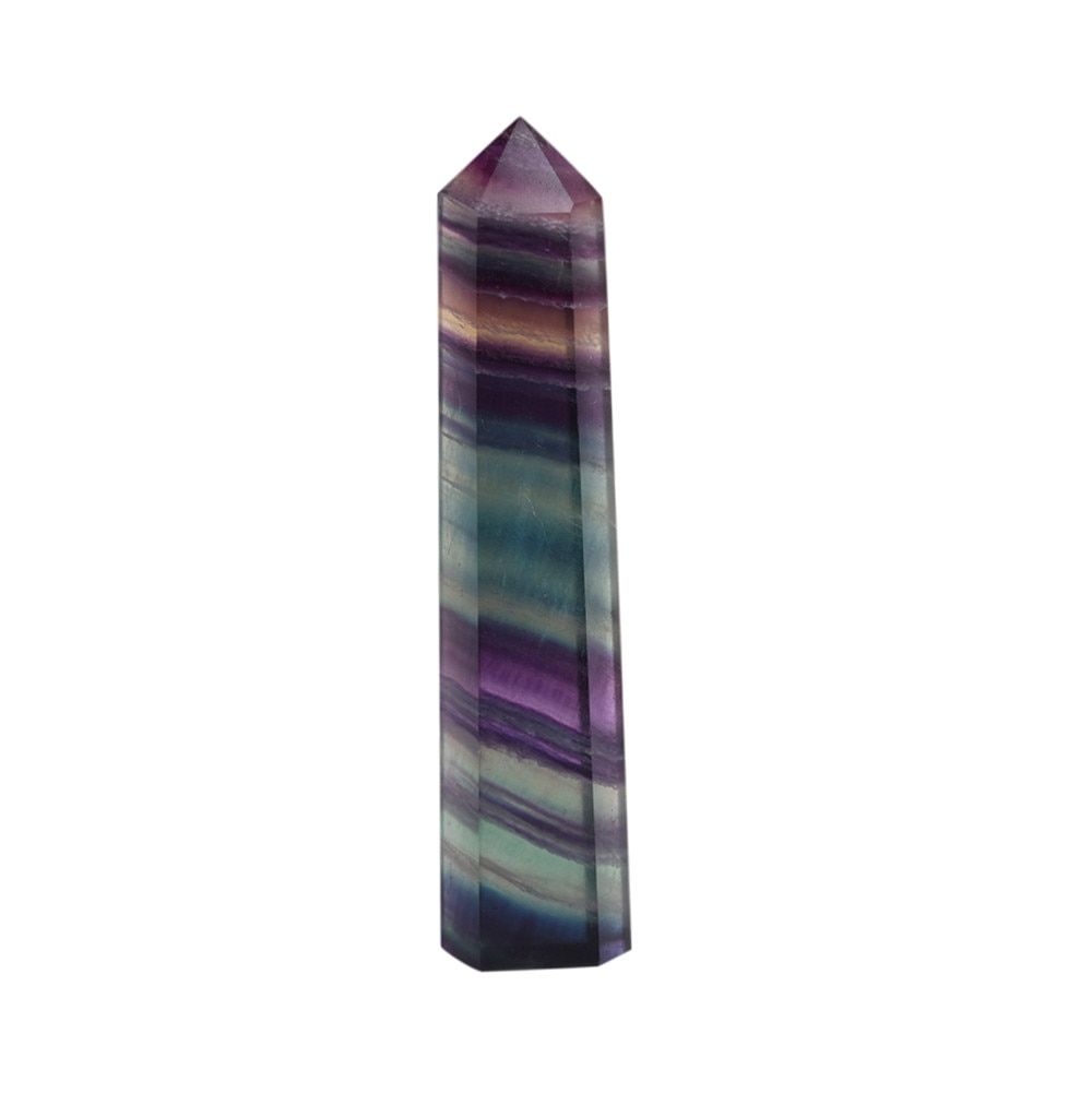 Natural Fluorite Crystal Colorful Striped Fluorite 4-6.5CM Quartz Crystal Stone Point Healing Hexagonal Wand Treatment Stone