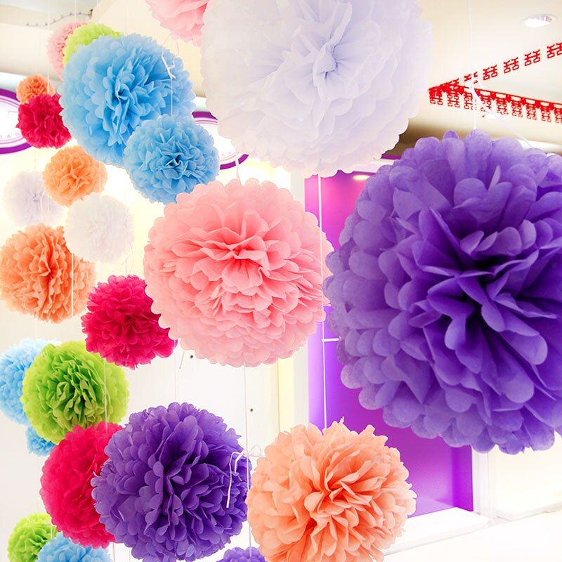 1pcs 6inch (15cm) pompon Tissue Paper Pom Poms Flower Kissing Balls Home Decoration Festive Party Supplies Wedding Favors balls