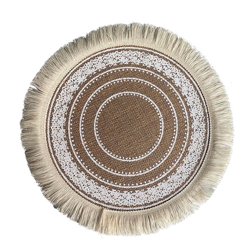 GC Jute Ins Style Nordic Woven  Placemat Table Napkin Dinner Cover Holiday Atmosphere Decoration color:White cotton tassel 1