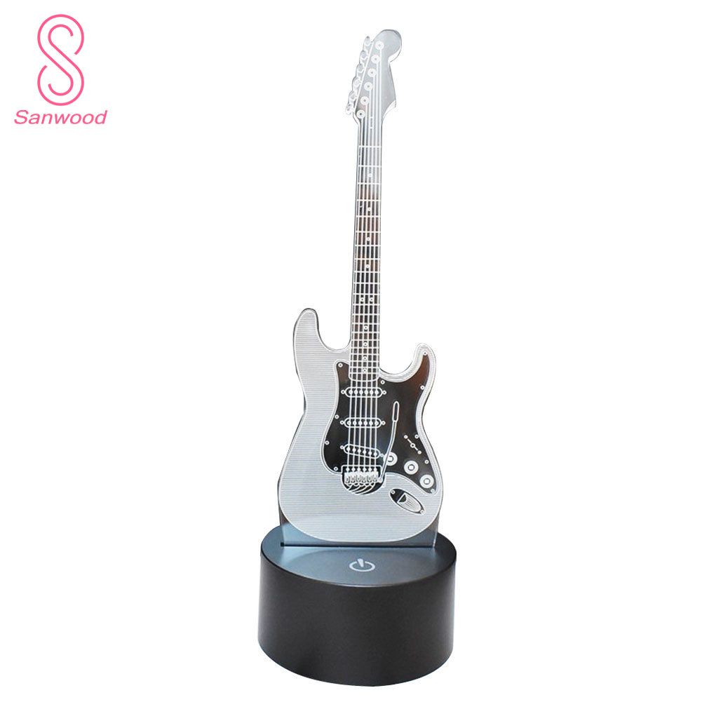 Guitar Shape 3D Acrylic Electric LED Night Light 7 Color Change Desk Table Lamp
