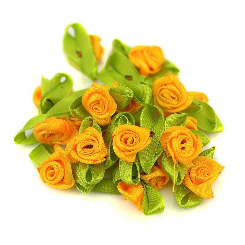 500pcs/lot Mini Satin Ribbon Flower Silk Rose head Ribbon DIY Wedding Decor Bow Appliques Craft Sewing Accessories Decoration