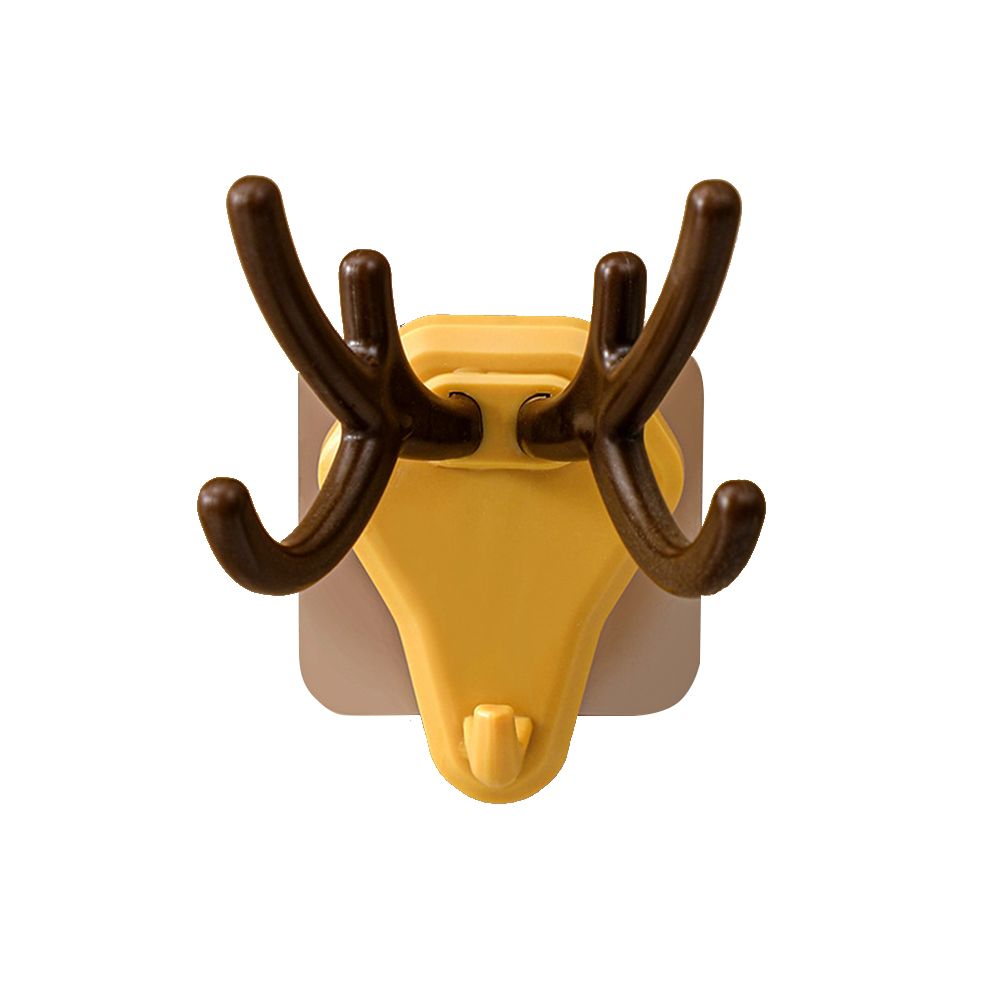 GC Hook Cute Antler Shape Free Punching Seamless Key Sticking Hook Kitchen Door Rear Hook Wall Rack color:pink greenish