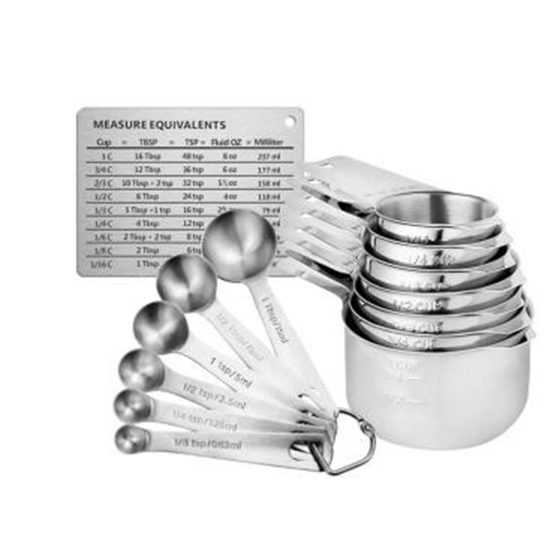 14 Pieces Stainless Steel Measuring Cups and Spoons Set for Kitchen Baking Sugar Coffee Measuring Tools