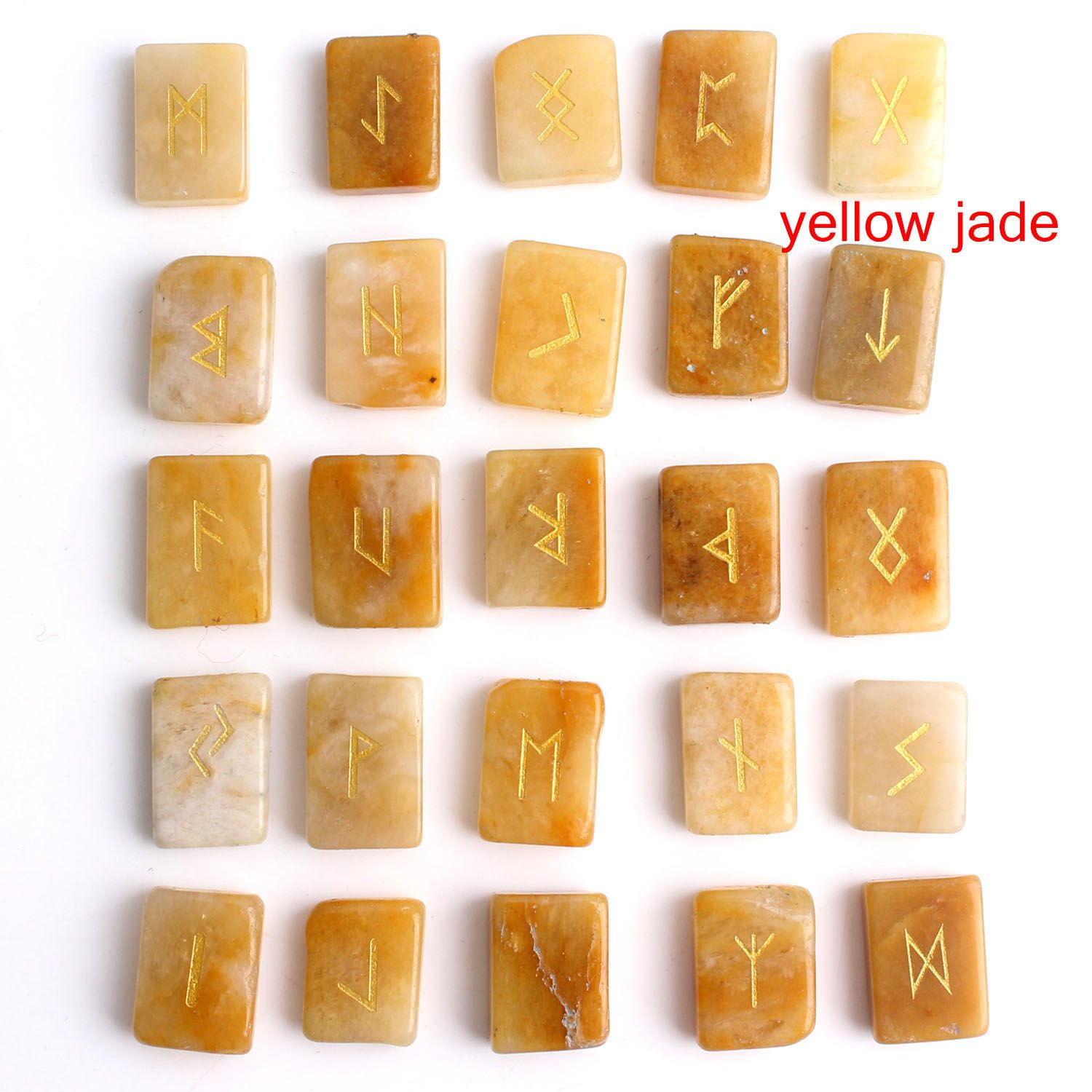 25Pcs Natural Yellow jade Crystal Rune Square Runes Yellow Stone Divination Fortune-telling Healing Meditation Gift Collection