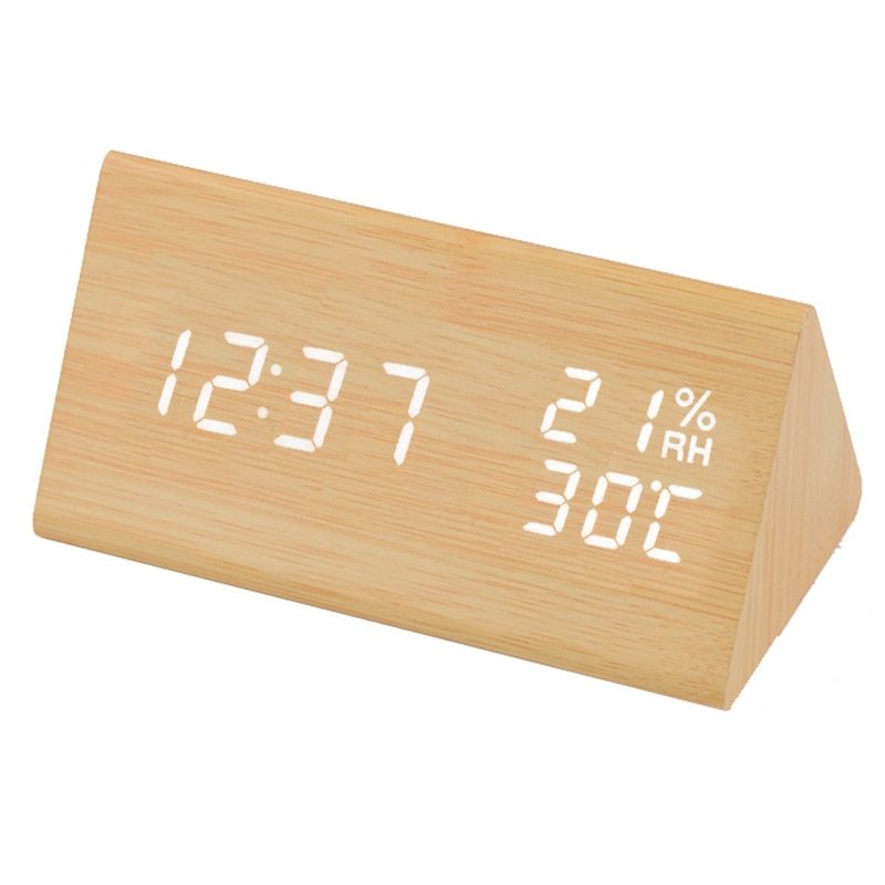 Digital Clock LED Wooden Alarm Clock Table Sound Control Electronic Clocks Desktop USB/AAA Powered Home Table Decor