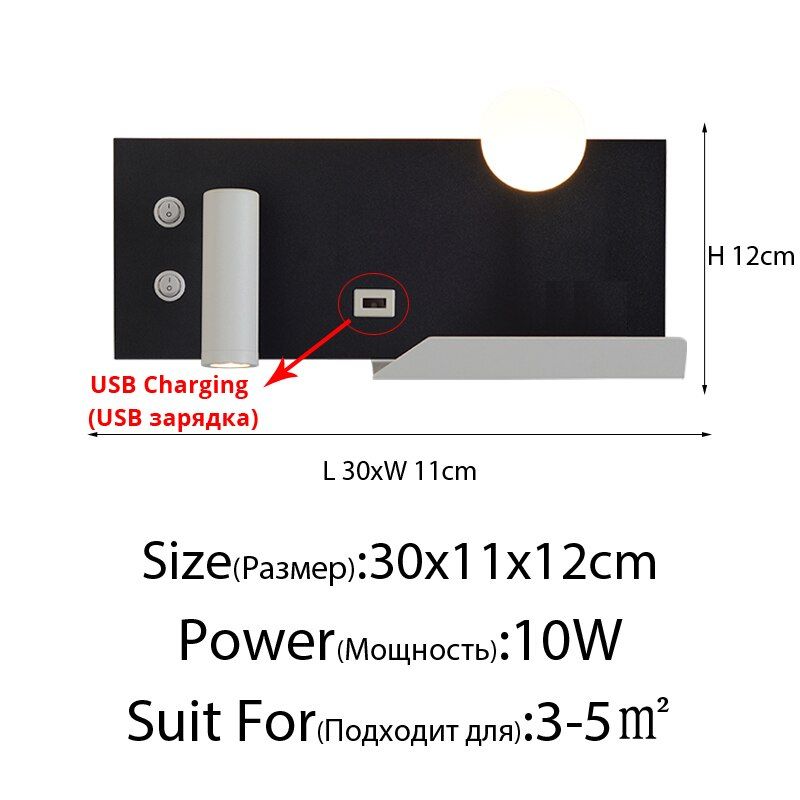 Modern LED USB Wall Lights Round Square lamps For Living Study Room Bedroom Bedside Aisle with shelf Luminarie Indoor Lighting