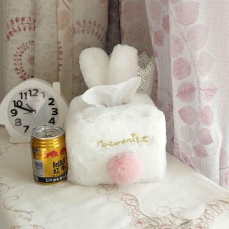 Cute Rabbit Shape Plush Surface Tissue Box for Home Living Room Car