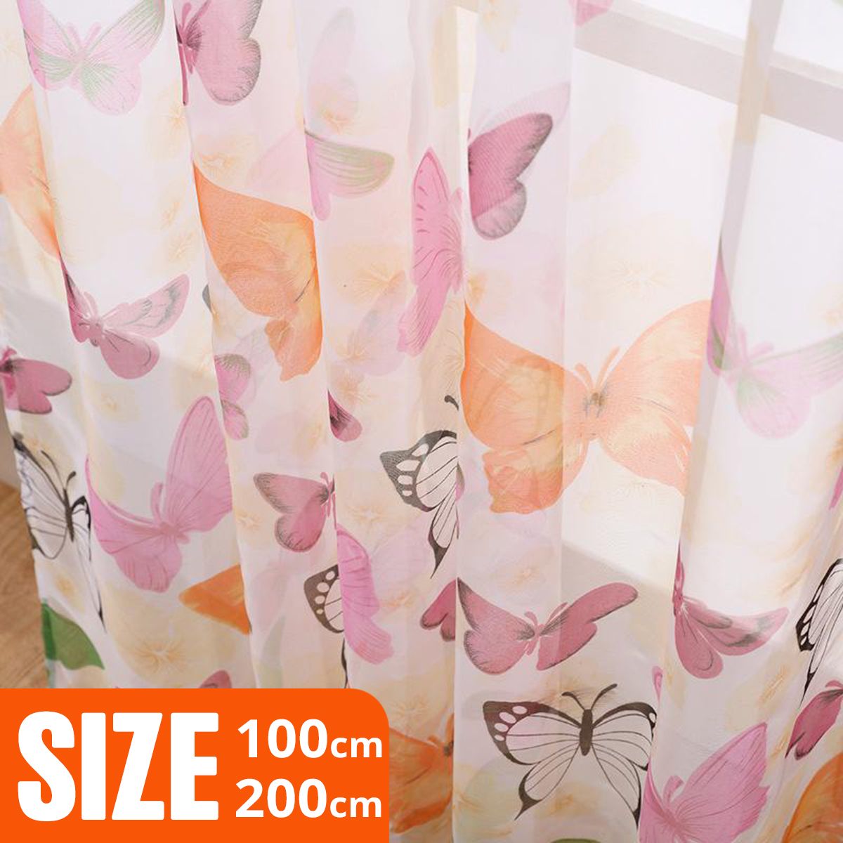 Butterfly Printed Gauze Curtain Durable And Washable Curtain  For  Home Window Decoration (1m*2m)