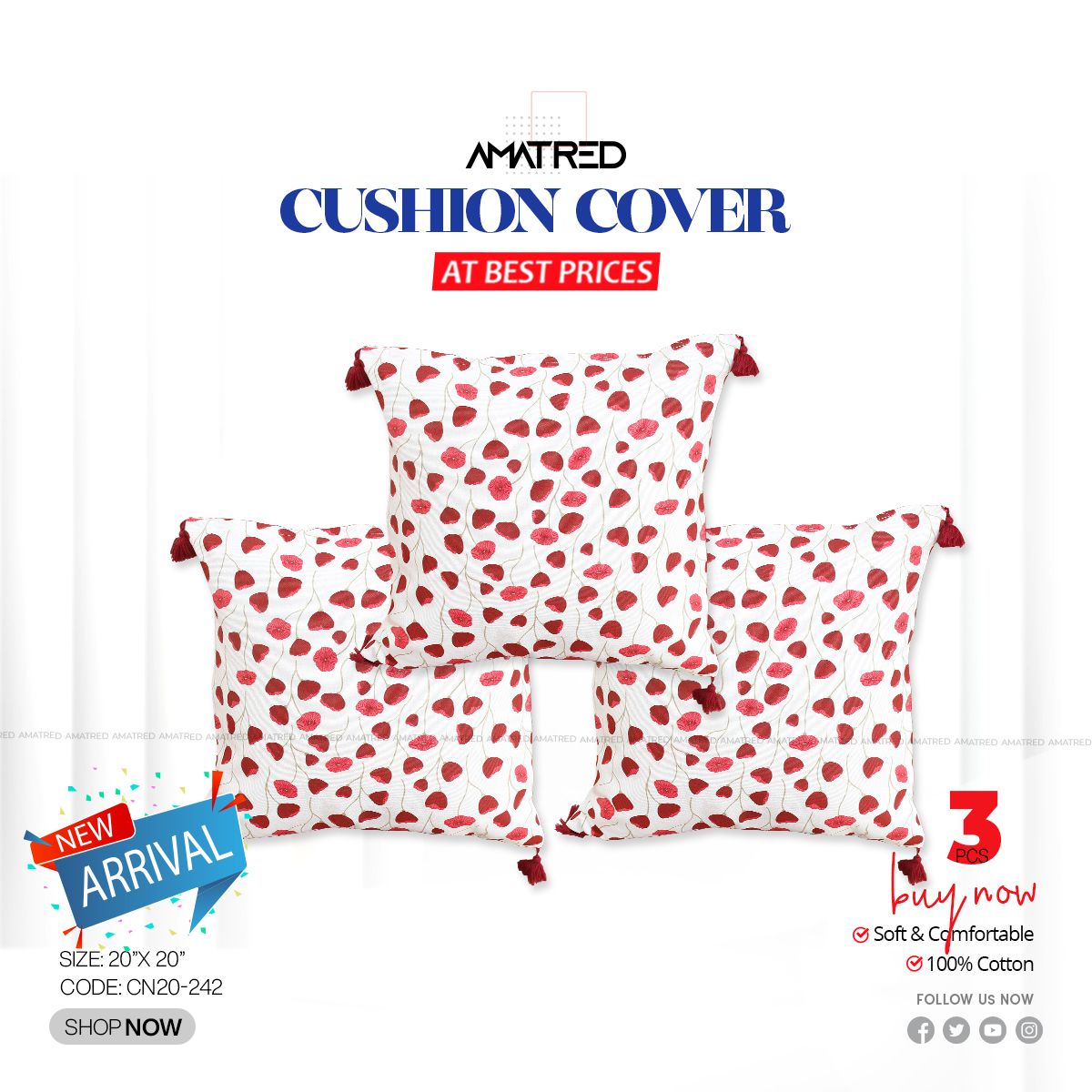AMATRED 3 PCS CUSHION COVER