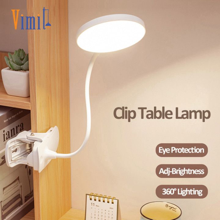 Vimite LED Clip Table Lamp 3 Colors Touch Dimming Flexible 360° Desk Light USB Rechargeable Eye Protection Study Reading Lights for Room Bedroom Bedside Dormitory Home Cabinet Warm White