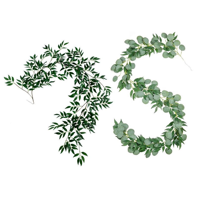 1 Pcs 1.8M Artificial Leaves Simulation Rattan & 1 Pcs 6.56Ft Artificial Silver Dollar Eucalyptus Garland