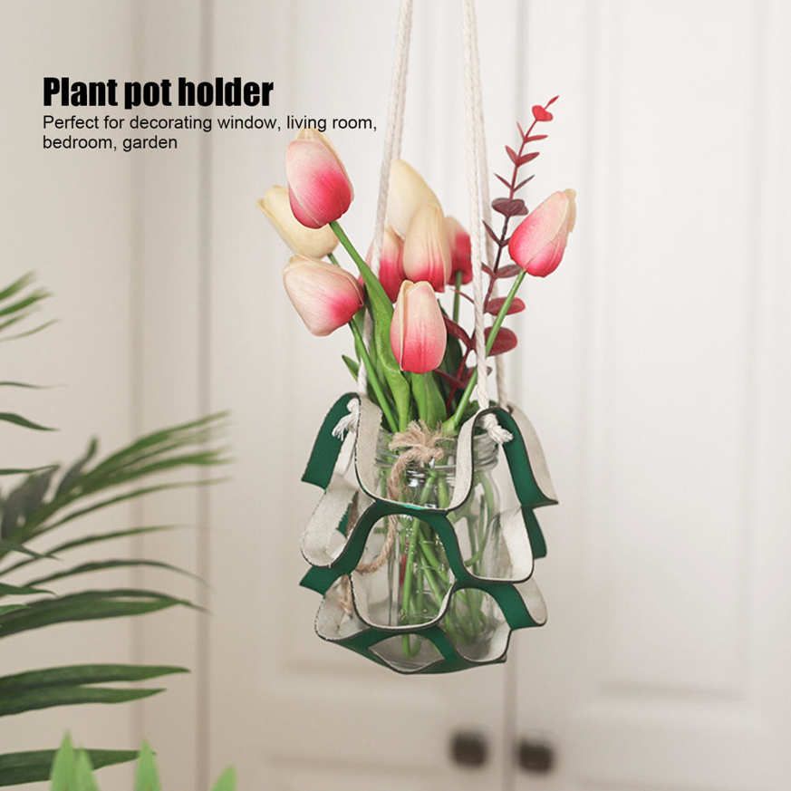 Hanging Shelf Hanger PU Leather Wall Flower Pot Holder Basket Home Garden Decoration