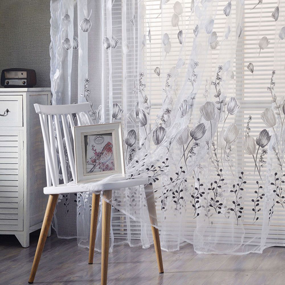 1x2m Tulip Flower Print Tulle Voile Curtain Window Drapery Balcony Room Decor