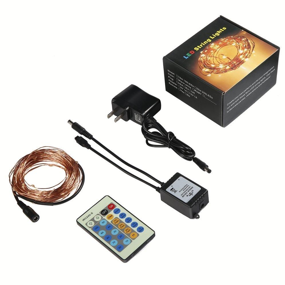 LALA 33ft/10m Remote Control LED String Lights Copper Wire Flexible Outdoor Light