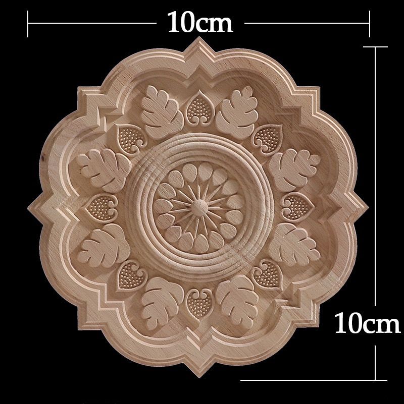 Round Wood Applique Wood Decal Wood Mouldings Onlay Unpainted European Carving Long Floral Wooden Furniture Decoration Corner