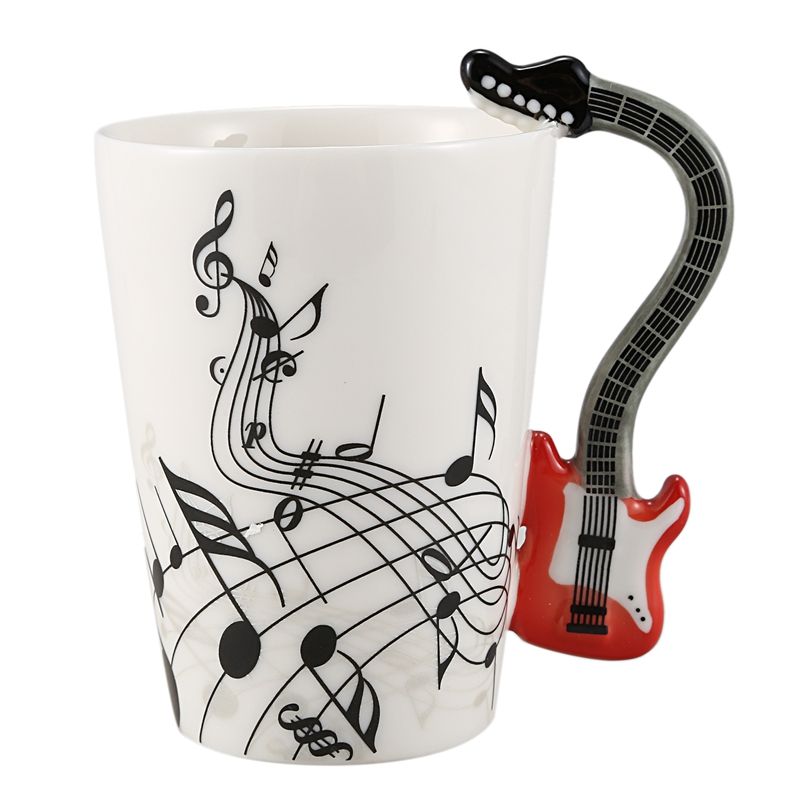 Creative Music Style Guitar Ceramic Mug Coffee Tea Milk Stave Cups With Handle Coffee Mug Novelty Gifts Red Guitar Black Free