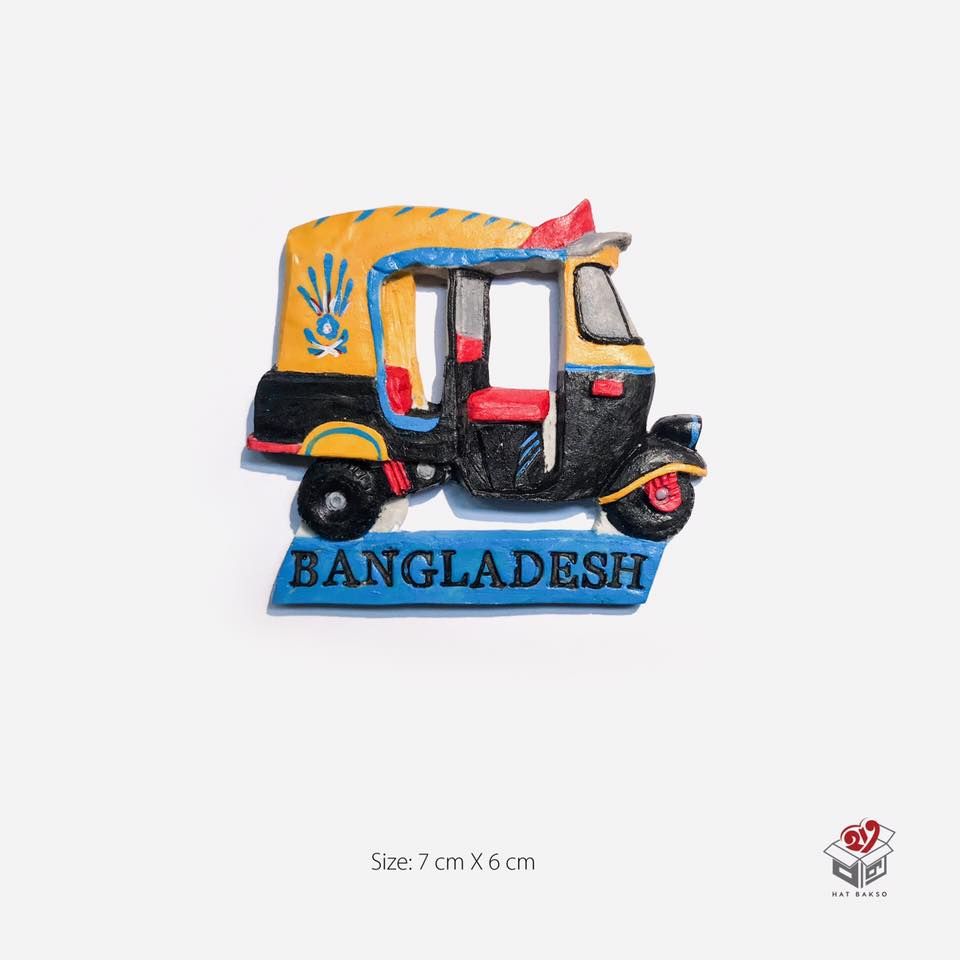 Fridge Magnet Taxi of Bangladesh Hand Made & Hand Painted For Home Decoration Made From Marble Stone For Gift