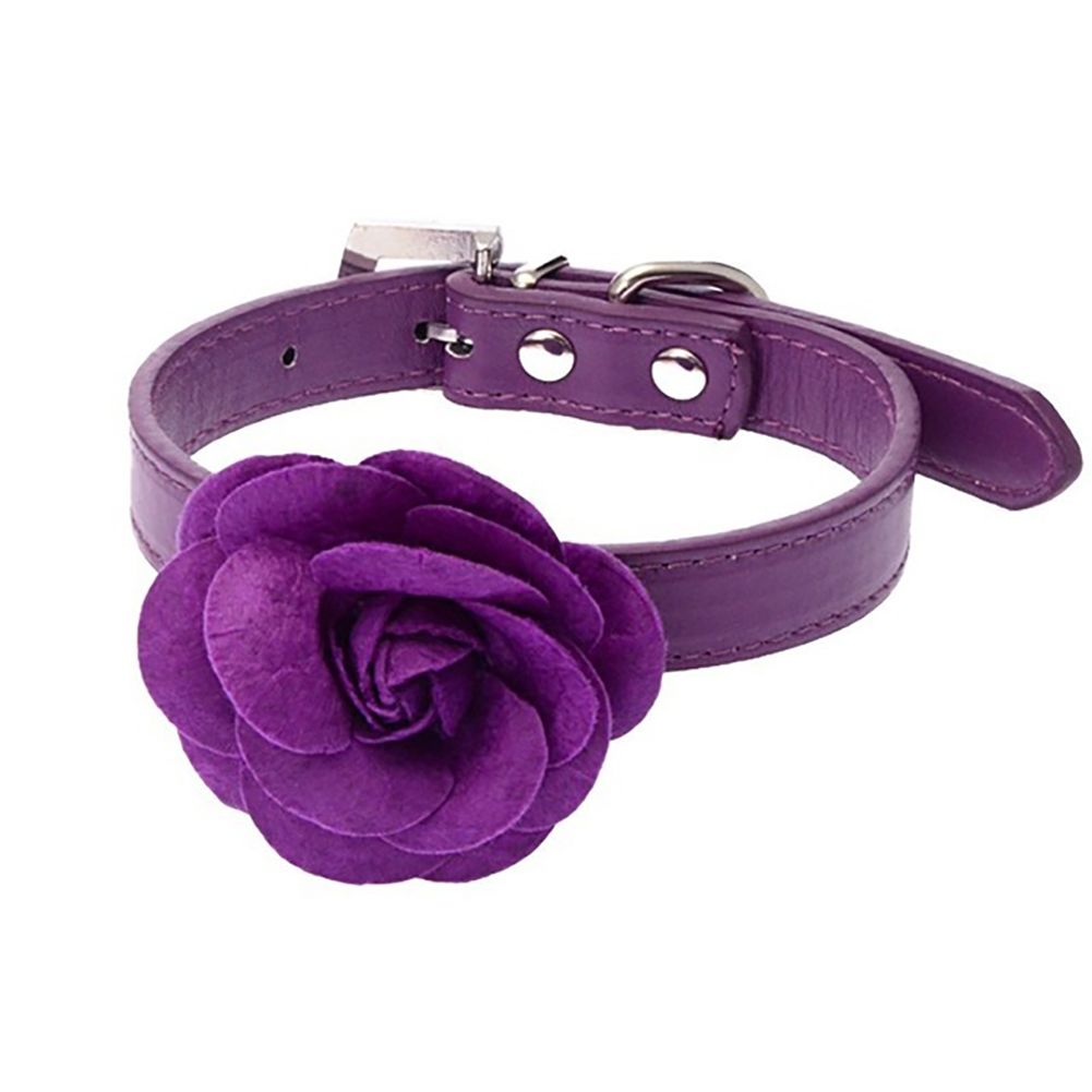 Rose Flower Leather Collar with Adjustable Buckle for Small ddle Dog eddy Pet Supply