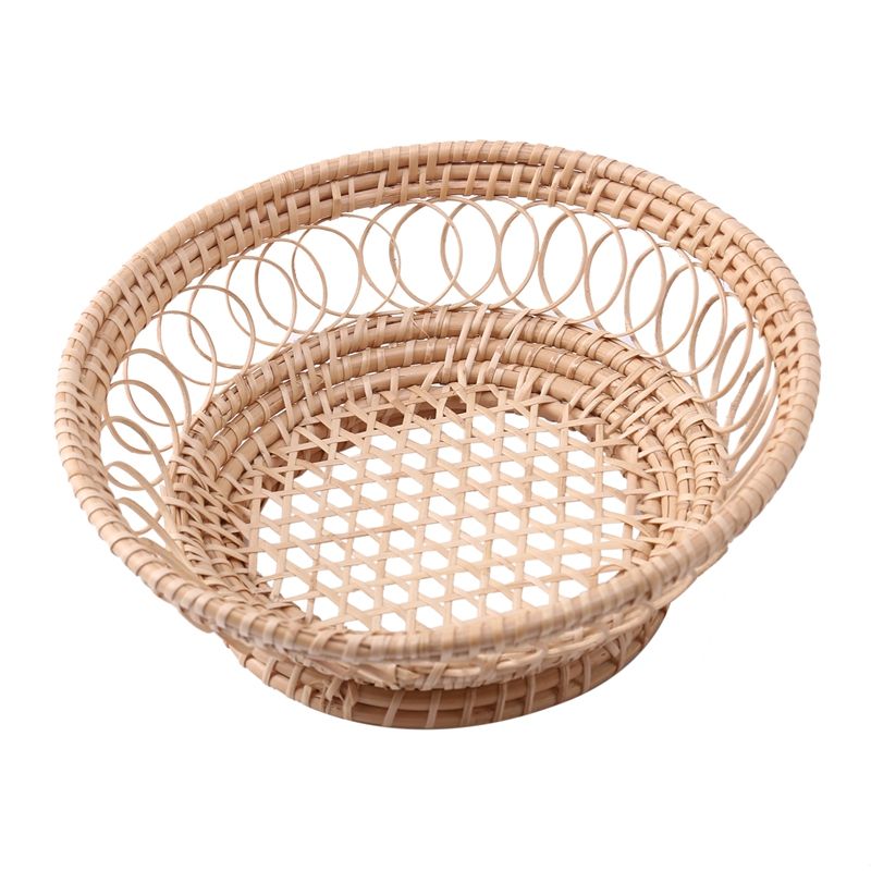 Rattan Fruit Basket Hand-Woven Tray Breakfast Bread Small Basket Fruit Tray Home Living Room Storage Basket Photo Props
