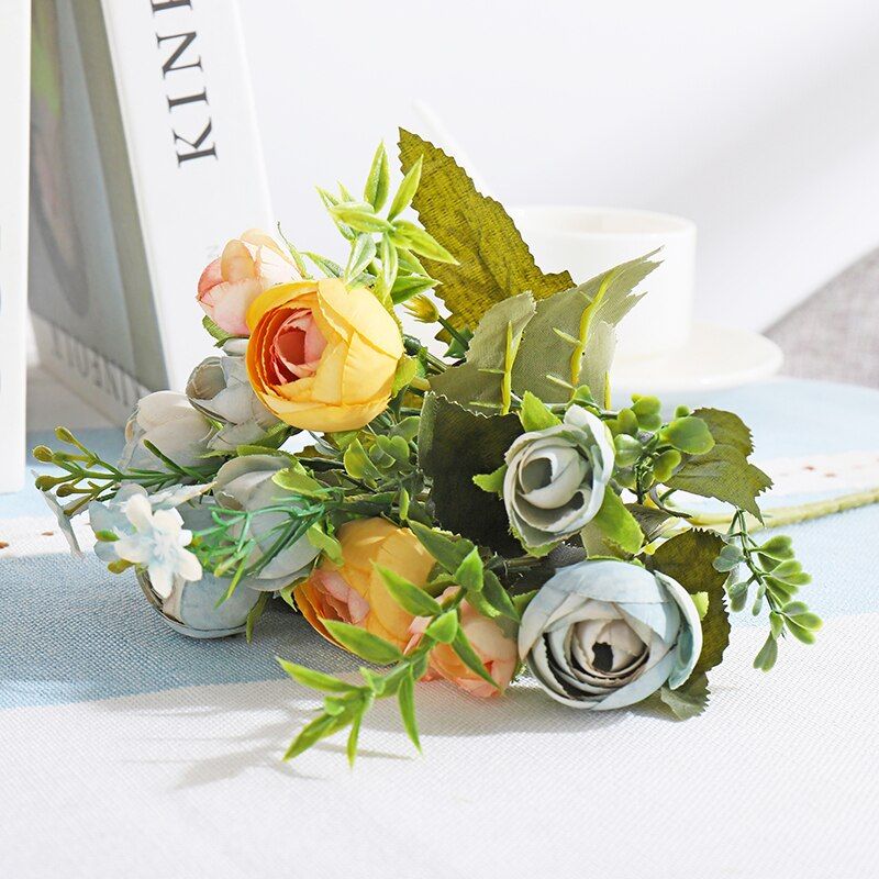 28cm/11in Rose White Silk Camellia Artificial Flowers Bouquet 10 Big Head Cheap Fake Flowers for Home Wedding Decoration Indoor