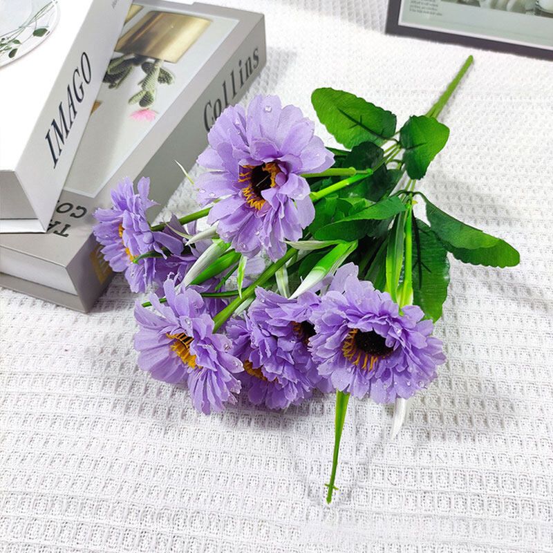 Houseeker 7 Heads Water Drop Sun Chrysanthemum High Simulation Flowers Sunflower Bouquet Interior Decoration Hotel Desktop Decoration