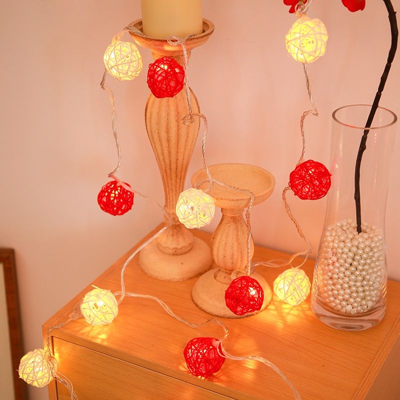 Rattan Ball Garland LED String Patio Lights Christmas Night Lamp Chain Fairy Garden Holiday Wedding New Year Outdoor Decoration--Yellow White--3M20LED Control