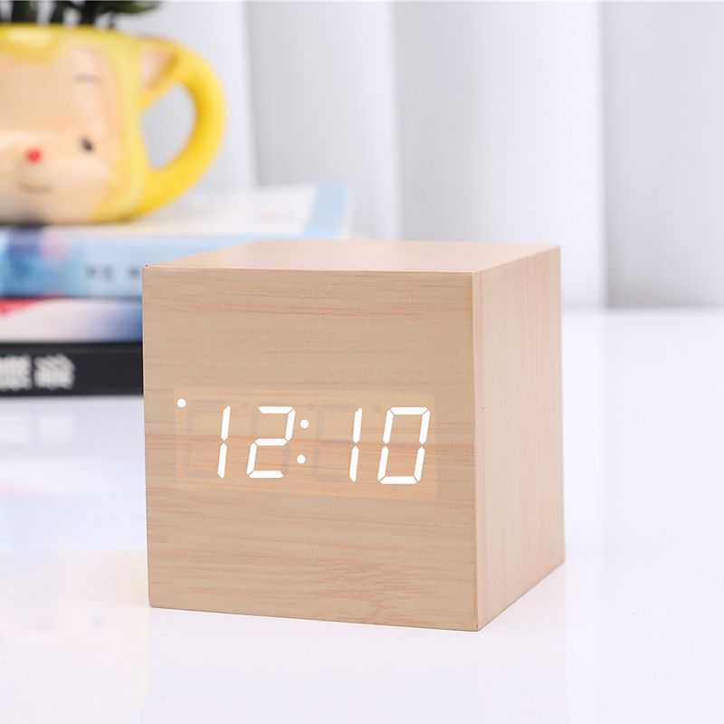 Fashion Simple Sound Control USB Digital LED Wooden Alarm Clock Timer perfect nightstand, bedside or office desk alarm clock Good effect and easy to use