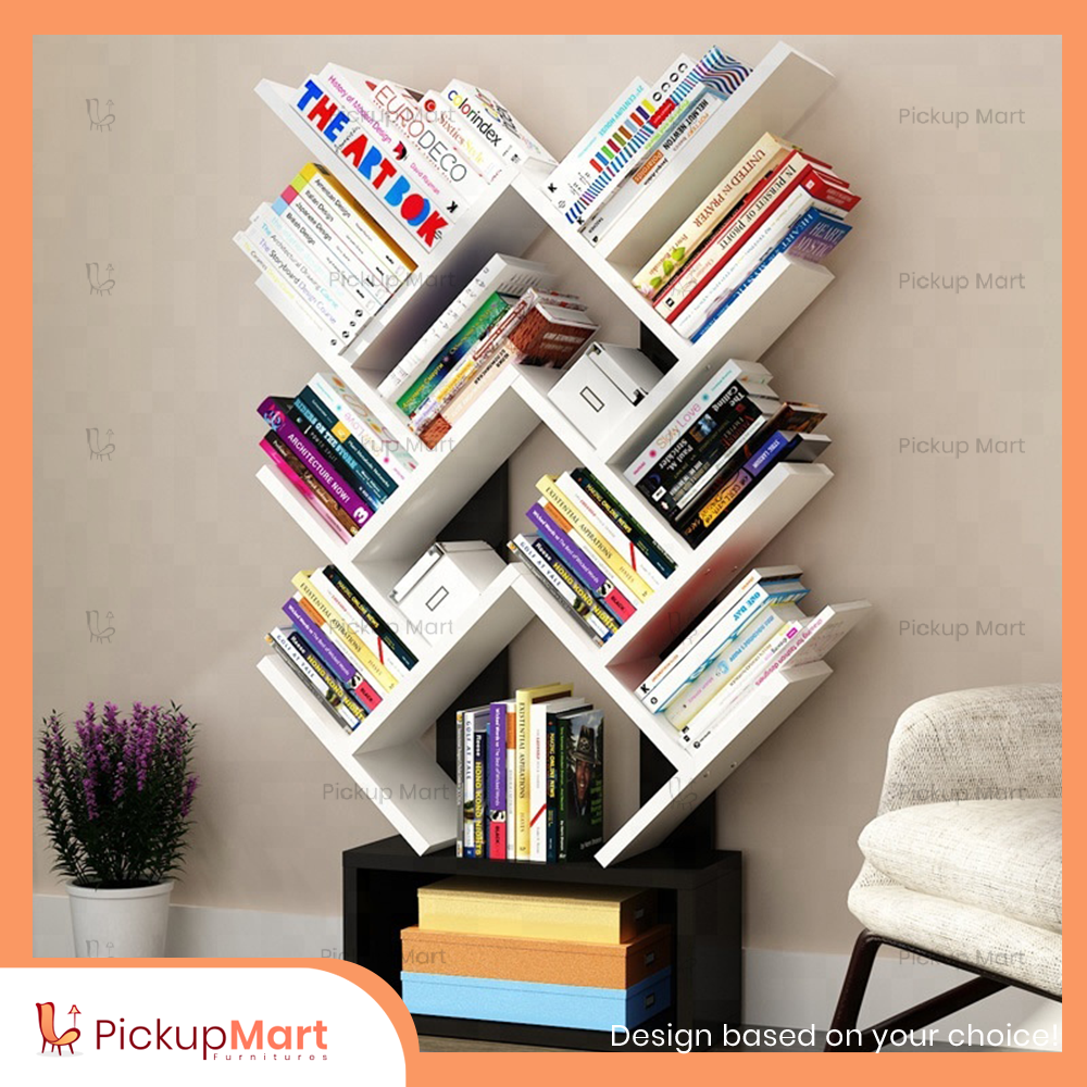Laminated Board Book Shelf | Showpiece Rack | Living Room furniture | BS - 90 (White & Black)