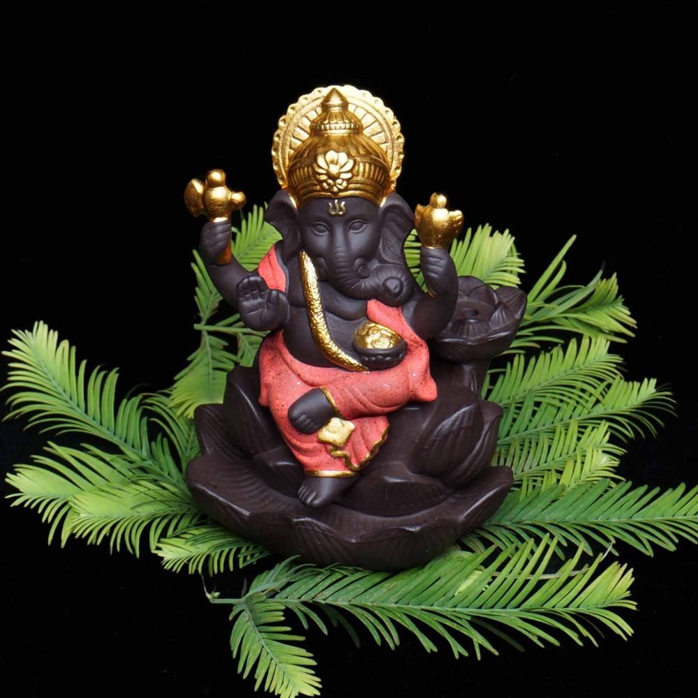 Ganesha statue backflowing incense burner elephant god incense base tower home decor ornt figurines lotus